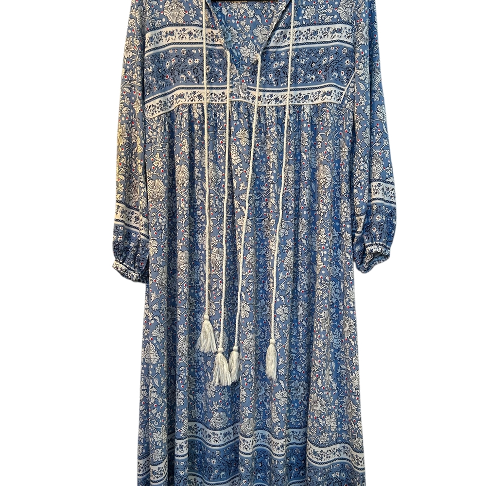 Bohemian Blue Floral 3/4 Sleeve Dress